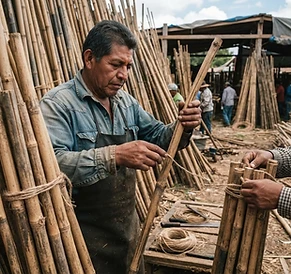 Preparación de tutores de bambú