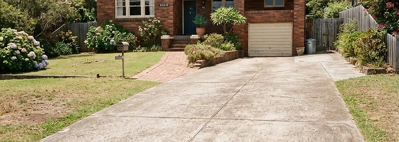 Worn, sun-faded Newcastle driveway outside an older brick home — a strong resurfacing candidate