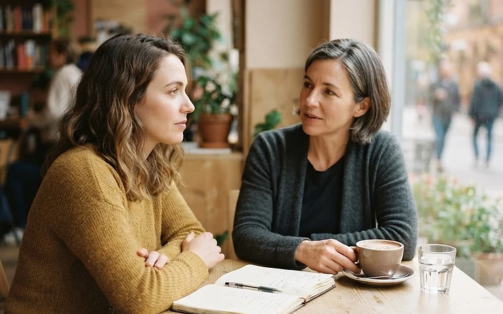 Life coaching-samtale ved et lyst bord