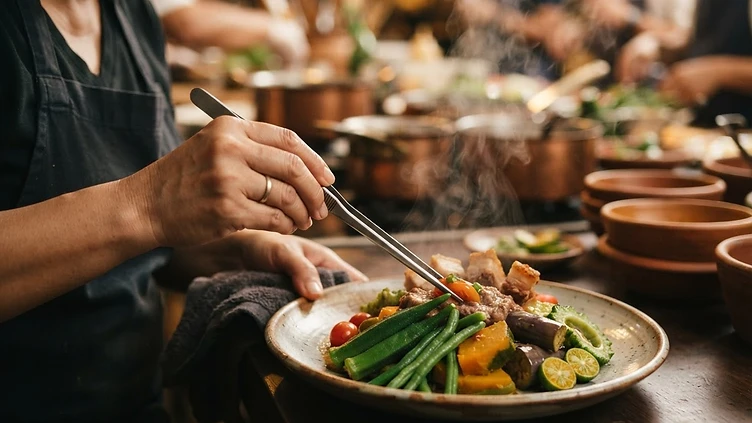 Chef plating a dish