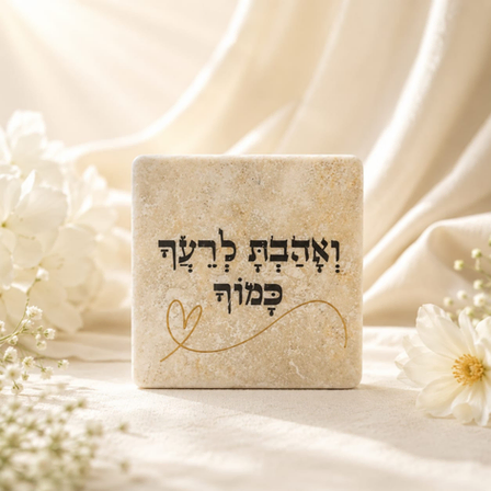 Stone engraved with the verse: Love your fellow as yourself