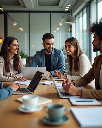 Remote team collaborating in a modern office