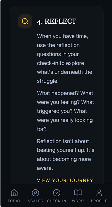 The journey reflection screen showing patterns over time