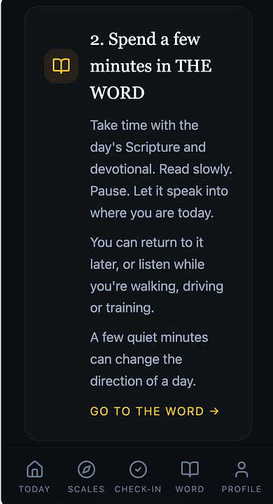 The daily devotional and Scripture screen