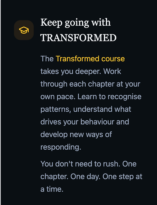 The Transformed course screen