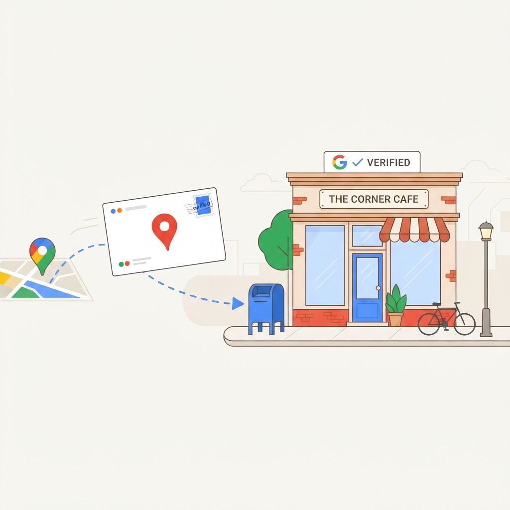 Weryfikacja wizytówki Google — karta pocztowa z kodem