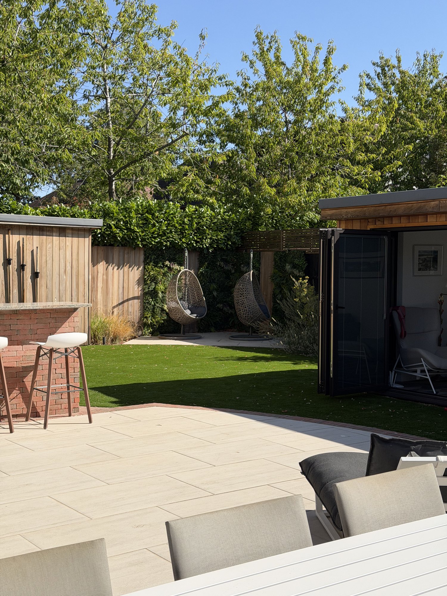 Bar, lawn and hanging chairs