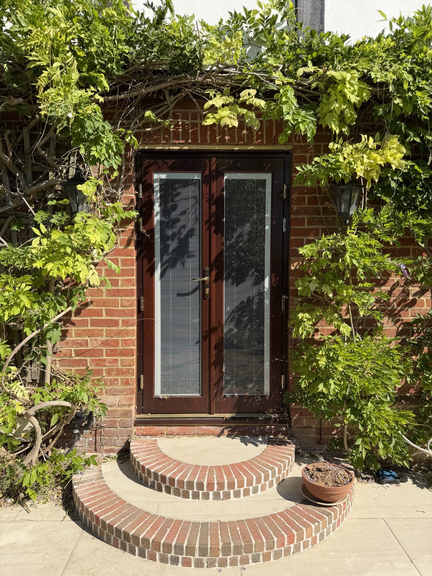 Wisteria framing the entrance