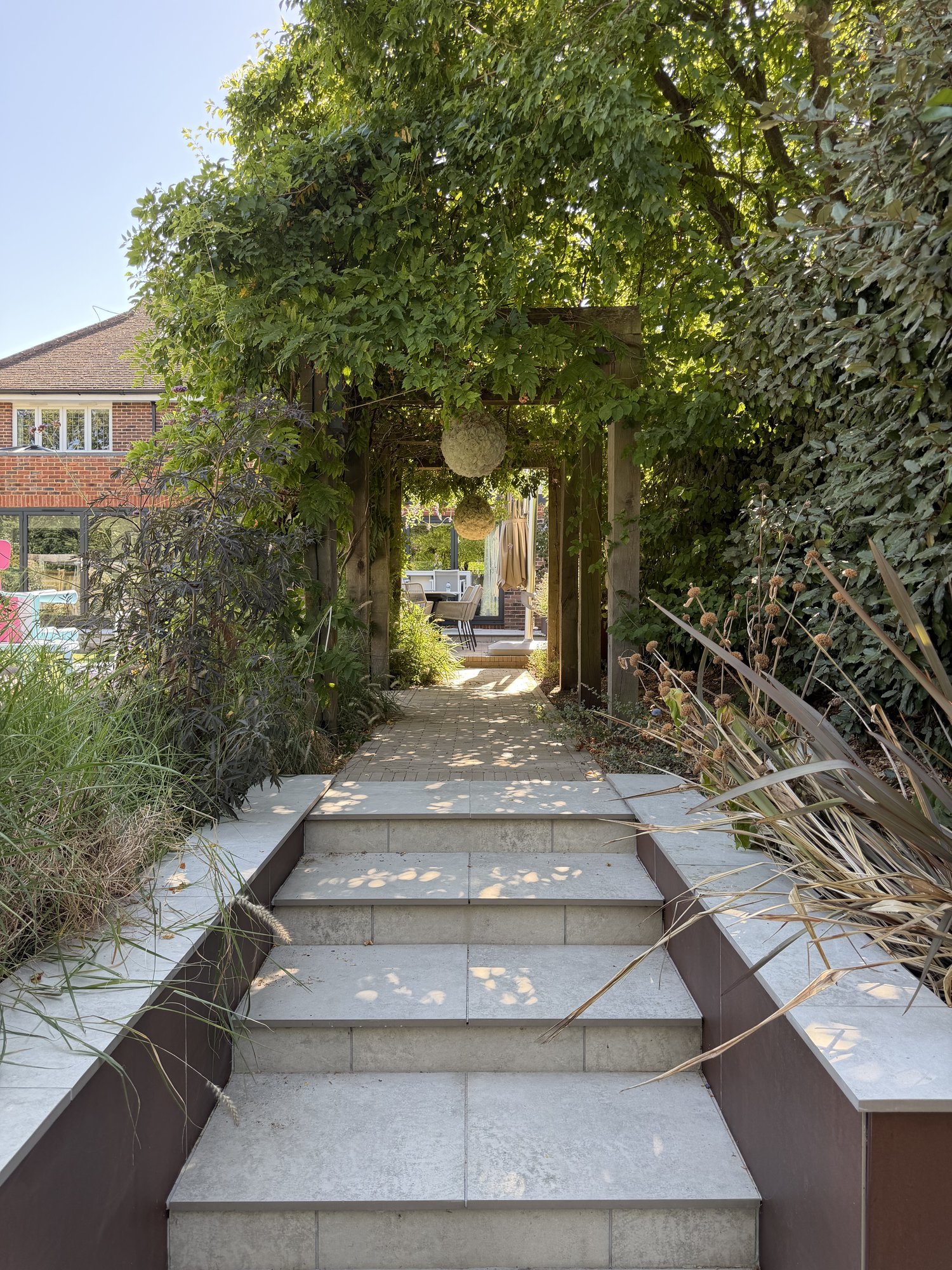 Pergola pathway and stone steps