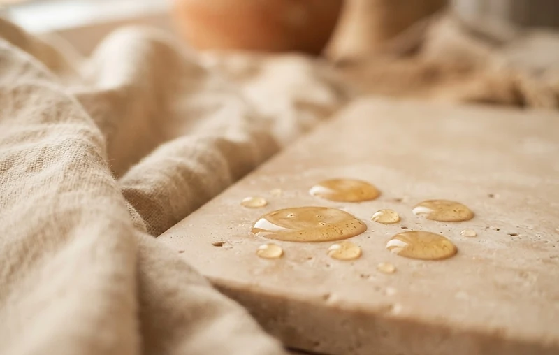 Gouttes d'huile de massage sur une pierre beige