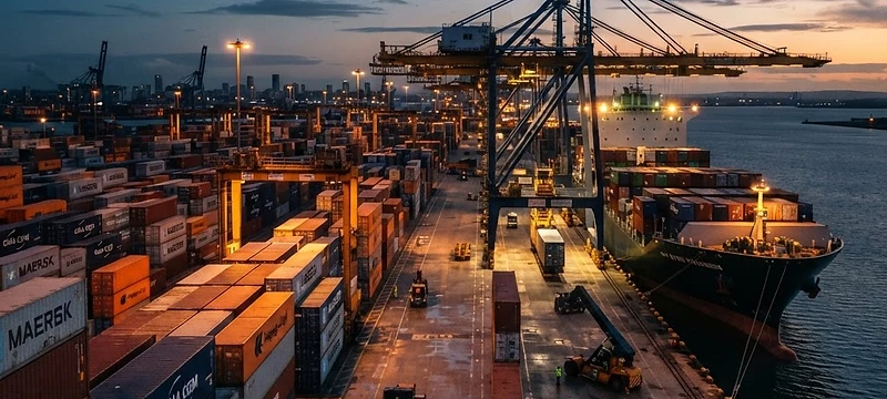 Shipping containers at an export port