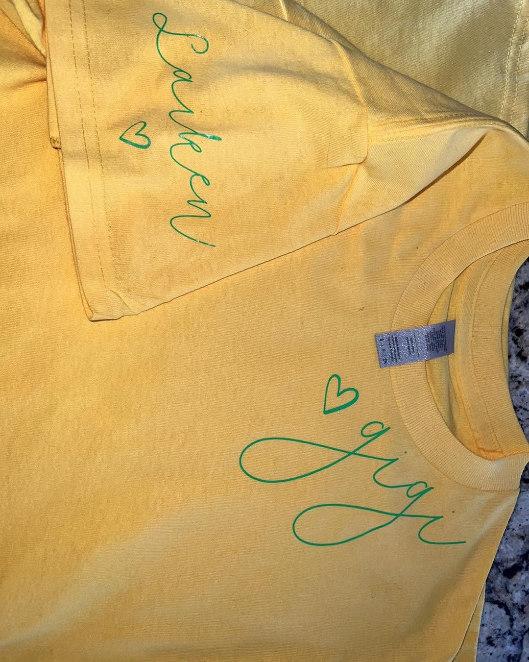 Custom Gigi Short Sleeve Yellow T-Shirt