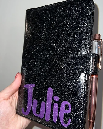 Black Glitter Server Book — Personalized ('Julie')