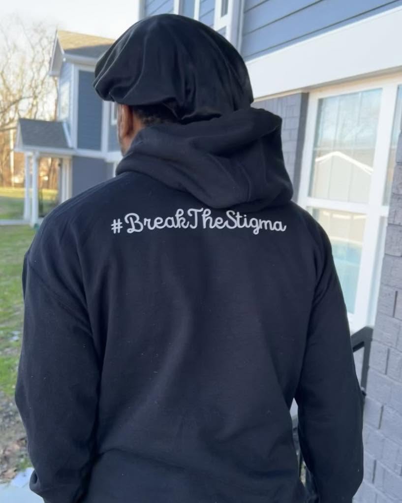 "#BreakTheStigma" — the back of the Mental Health Matters hoodie