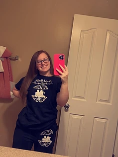 Founder wearing a Mental Health Matters piece