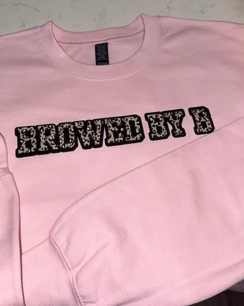 Pink Leopard Print Browed by B Crewneck Sweatshirt