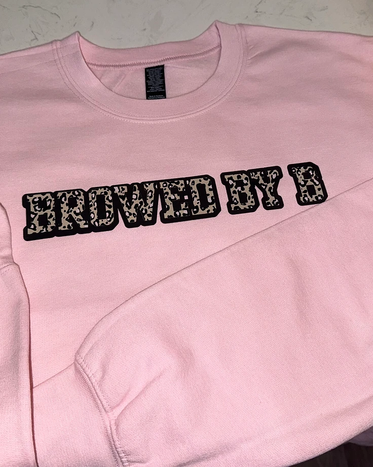 Pink Leopard Print Browed by B Crewneck Sweatshirt
