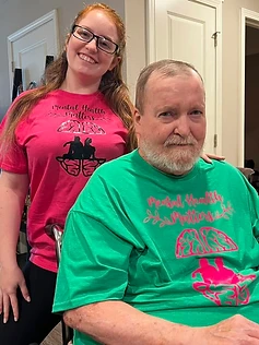 Founder wearing a Mental Health Matters piece