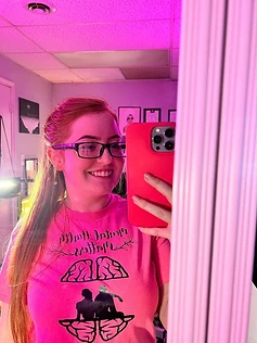 Founder wearing a Mental Health Matters piece