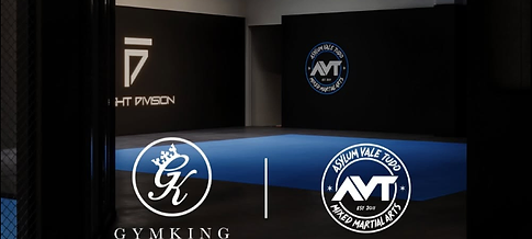 Gym King and AVT branding wall