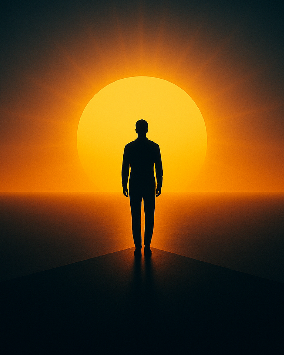 Silhouette on a platform before a glowing sun