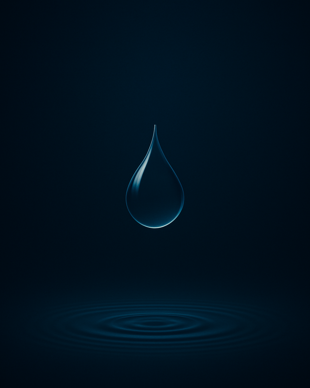Glowing water droplet above concentric ripples