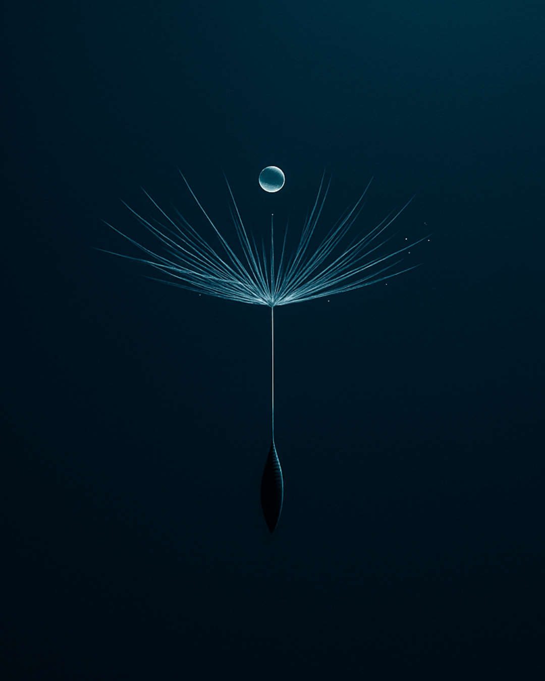 Dandelion seed floating beneath a luminous orb
