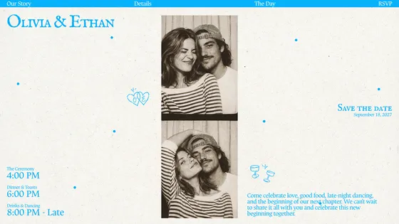 An event website built with the Base44 event website builder — a wedding site with the schedule and an RSVP link
