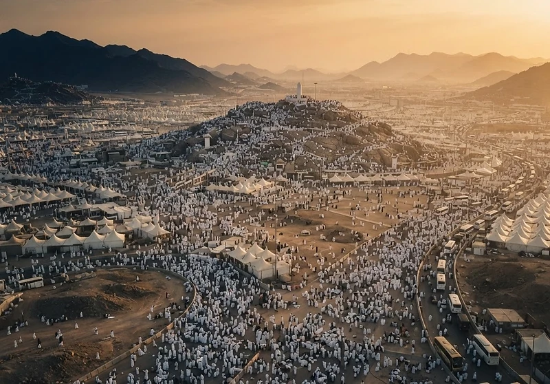 Pilgrims on the plains of Arafat during Hajj