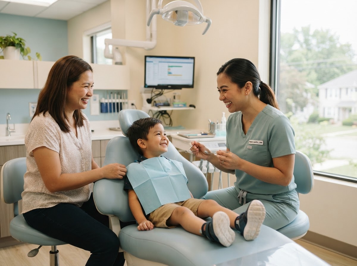 LumiSmile dentist gently caring for a young patient