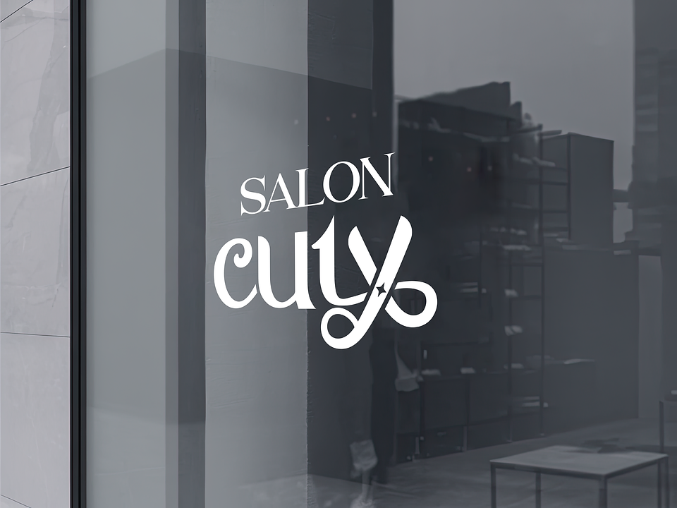 Logo a vizuální identita kadeřnického Salonu Cuty na výloze