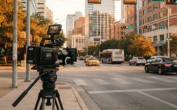 Brightly lit urban scene being documented for litigation