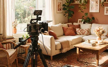 Sunlit living room being filmed for a day-in-the-life legal video