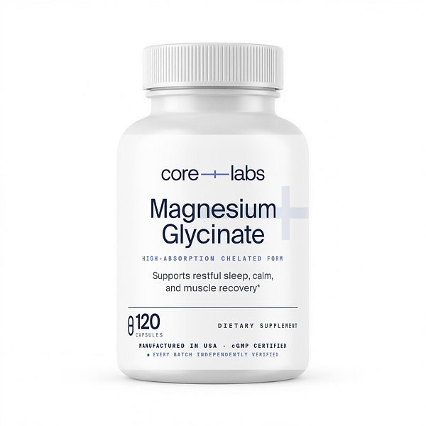 CoreLabs Magnesium Glycinate bottle front, 120 capsules