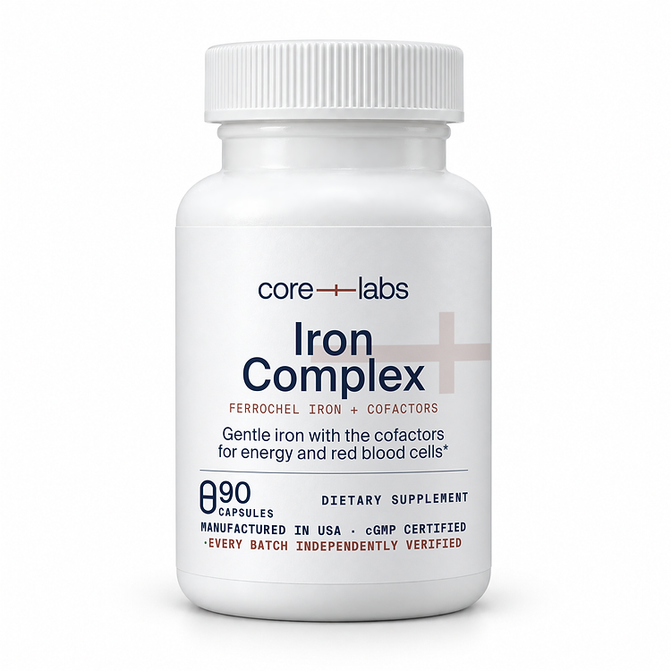 CoreLabs Iron Complex bottle front, 90 capsules