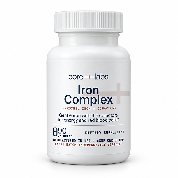CoreLabs Iron Complex bottle front, 90 capsules