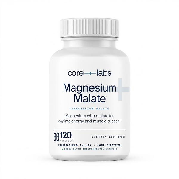 CoreLabs DiMagnesium Malate bottle front, 120 capsules, two capsules per serving