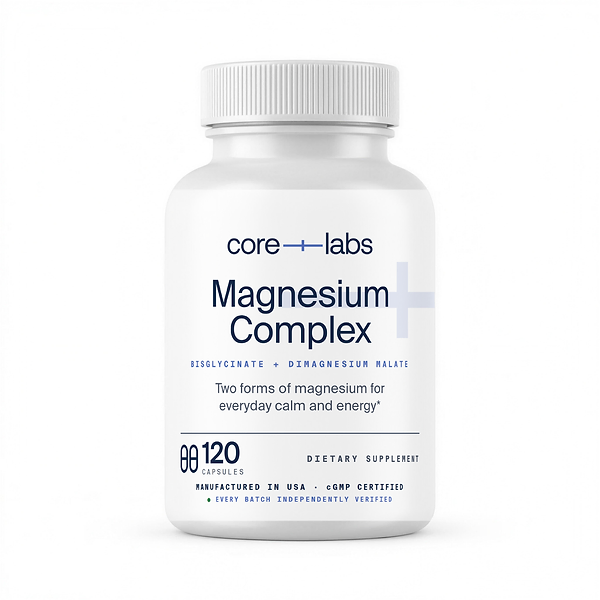 CoreLabs Magnesium Complex bottle front, 120 capsules, two capsules per serving