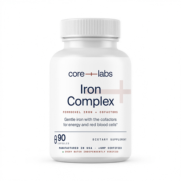 CoreLabs Iron Complex bottle front, 90 capsules