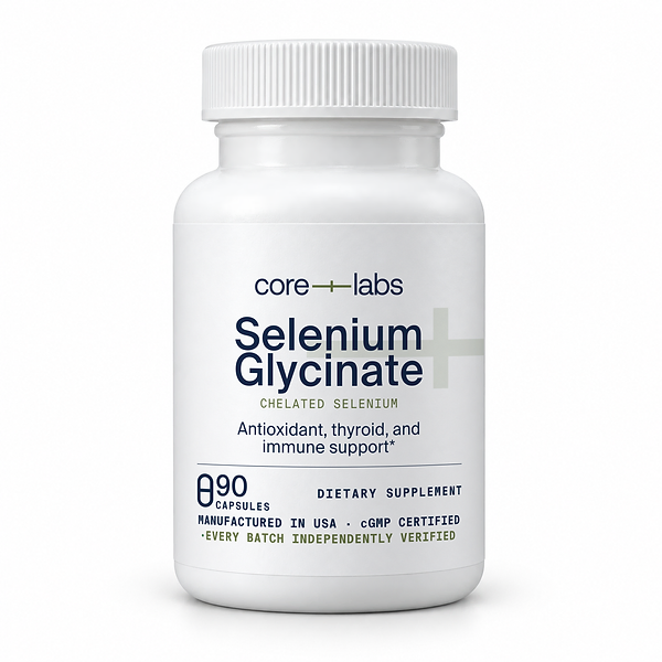 CoreLabs Selenium Glycinate bottle front, chelated selenium, 90 capsules