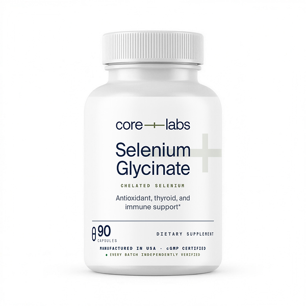 CoreLabs Selenium Glycinate bottle front, chelated selenium, 90 capsules
