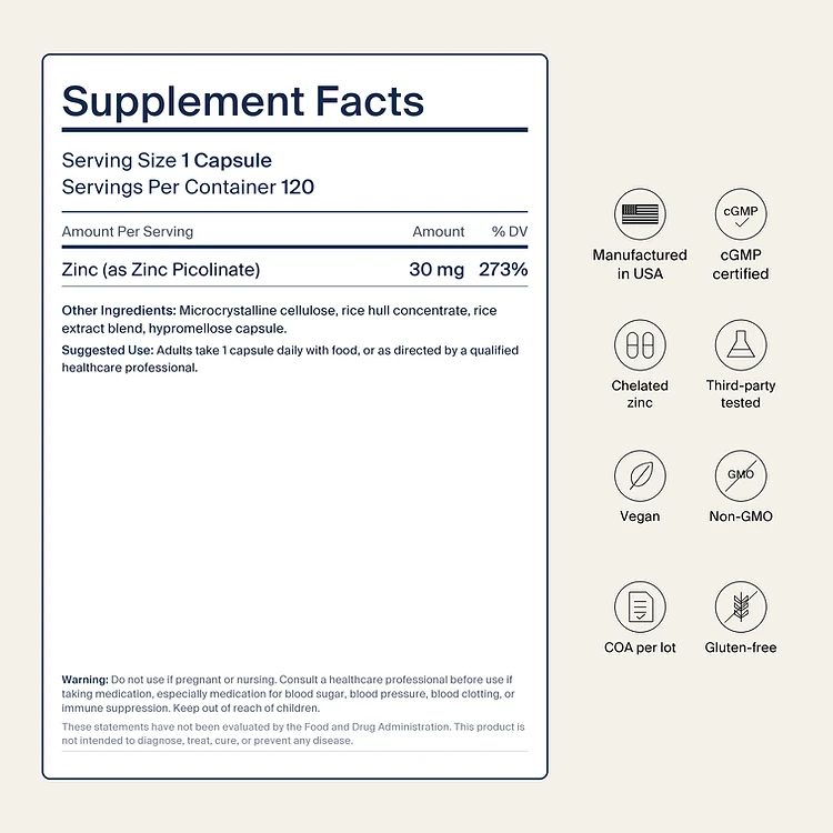 Zinc Picolinate 30 mg — Supplement Facts