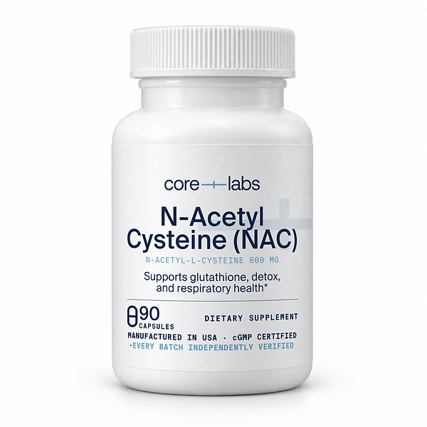 CoreLabs NAC bottle front, N-acetyl-L-cysteine 600 mg, 90 capsules