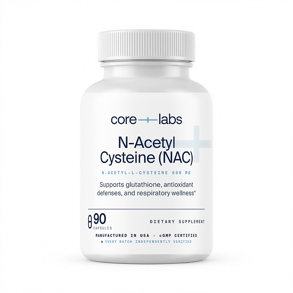 CoreLabs NAC bottle front, N-acetyl-L-cysteine 600 mg, 90 capsules