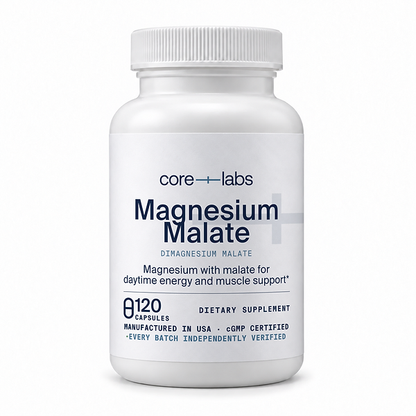 CoreLabs DiMagnesium Malate bottle front, 120 capsules, two capsules per serving