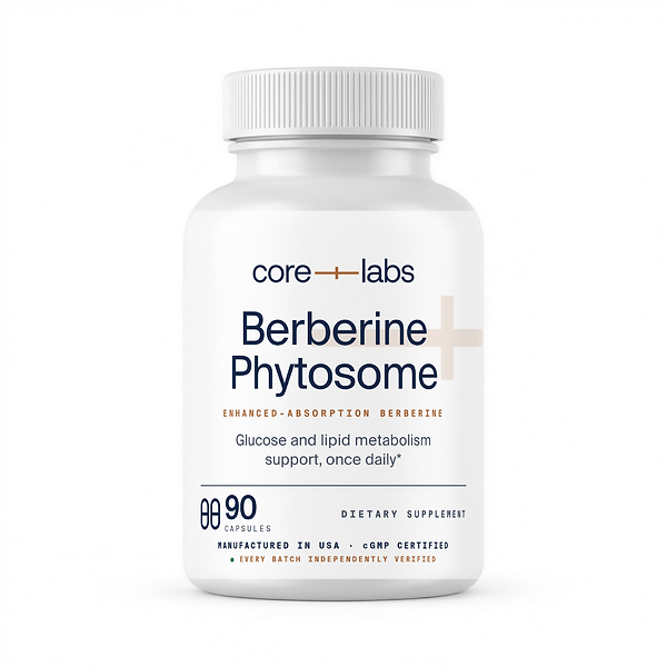 CoreLabs Berberine Phytosome bottle front, enhanced-absorption berberine, 90 capsules, two capsules per serving