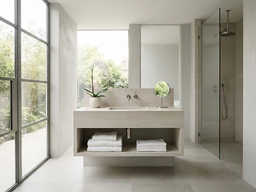 A spotless minimalist bathroom ready for new occupants