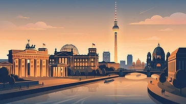 Illustration der Berliner Skyline mit Brandenburger Tor und Fernsehturm