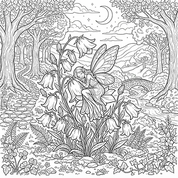 Twilight sprite resting in bluebells