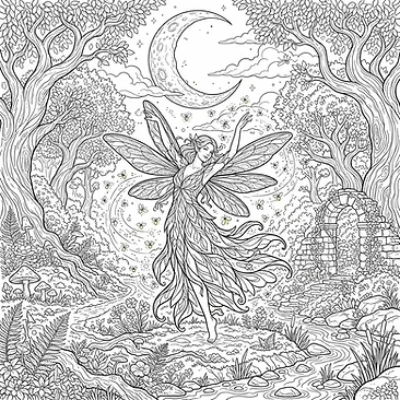 Moonlit sylph dancing with fireflies